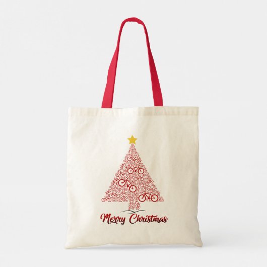 Rode MTB Fiets Kerstboom Vrolijk Kerstfeest Tote Bag (Achterkant)