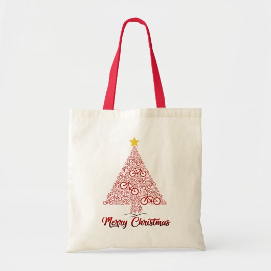 Rode MTB Fiets Kerstboom Vrolijk Kerstfeest Tote Bag (Voorkant)