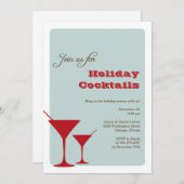 Rode munt met kerstfeestcocktail martini retro kaart (Voorkant / Achterkant)