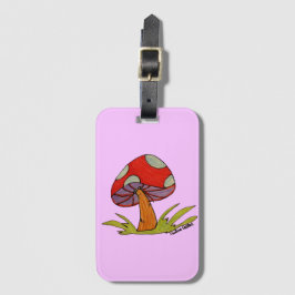 Rode Mushroom met lichtpaarse achtergrond Tote Bagagelabel