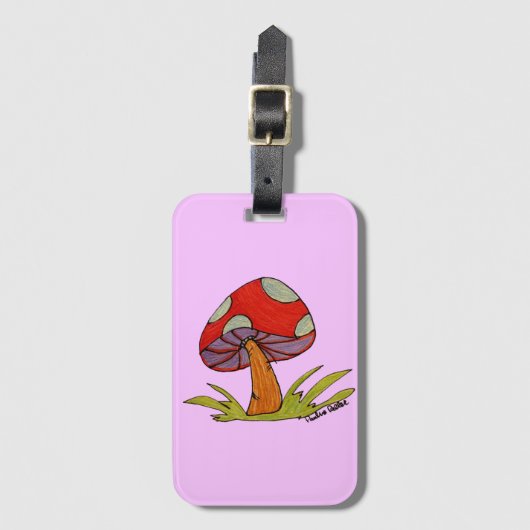 Rode Mushroom met lichtpaarse achtergrond Tote Bagagelabel (Voorkant (verticaal))