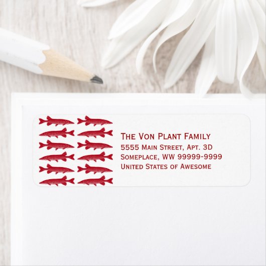 Rode muskie vis etiket (Insitu)