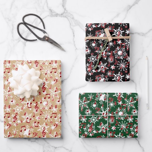 Rode muziek en sneeuw inpakpapier vel (Voorkant)