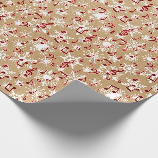 Rode muziek en sneeuw op papieren tas cadeaupapier (Hoek)