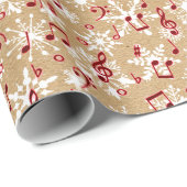 Rode muziek en sneeuw op papieren tas cadeaupapier (Rol Hoek)