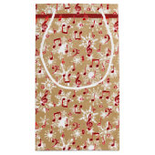 Rode muziek en sneeuw op papieren tas klein cadeauzakje (Achterkant)