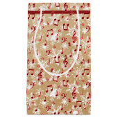 Rode muziek en sneeuw op papieren tas klein cadeauzakje (Voorkant)