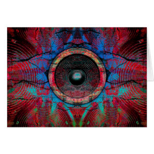 Rode muziekluidsprekers op een gekraakte muur