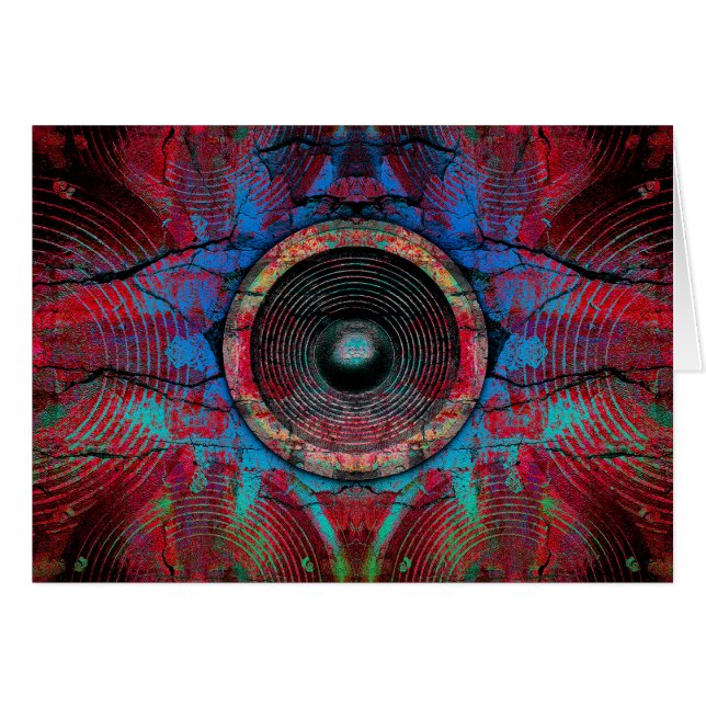 Rode muziekluidsprekers op een gekraakte muur (Voorkant Horizontaal)