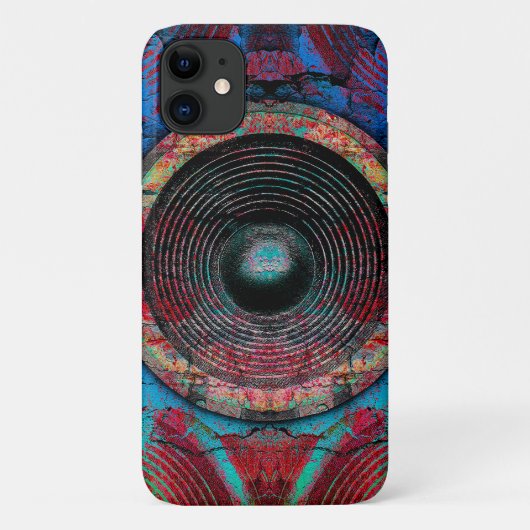 Rode muziekluidsprekers op een gekraakte muur Case-Mate iPhone case (Achterkant)