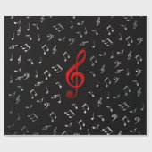 rode muzieknoten en zilverzwart cadeaupapier (Vlak)