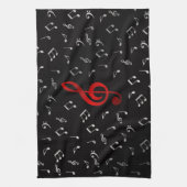 rode muzieknoten en zilverzwart theedoek (Verticaal)