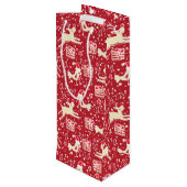 Rode muzikale vogel & rendier Kerstcadeauzak Wijn Cadeautas (Achterkant Gekanteld)