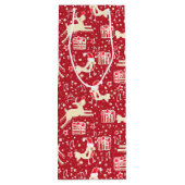 Rode muzikale vogel & rendier Kerstcadeauzak Wijn Cadeautas (Achterkant)