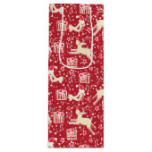 Rode muzikale vogel & rendier Kerstcadeauzak Wijn Cadeautas (Voorkant)