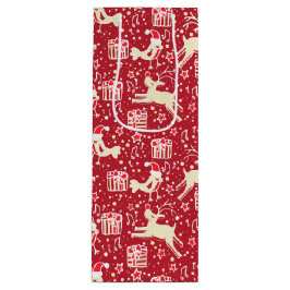 Rode muzikale vogel & rendier Kerstcadeauzak Wijn Cadeautas