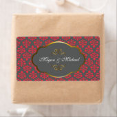 Rode n Brown Damask trouwlabels Etiket (Insitu)