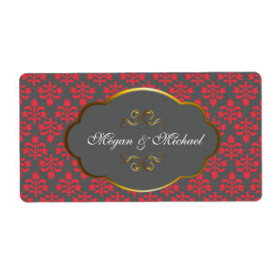 Rode n Brown Damask trouwlabels Etiket