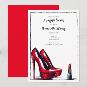 Rode naaldhakken en lippenstift lingerie douche ve kaart