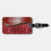Rode Naam Nep Glitters Glans Gepersonaliseerd  Bagagelabel (Voorkant horizontaal)