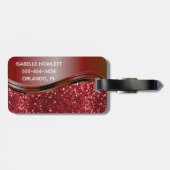 Rode Naam Nep Glitters Glans Gepersonaliseerd  Bagagelabel (Achterkant horizontaal)