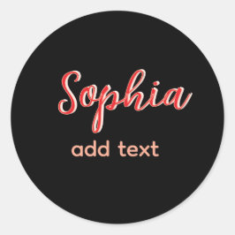 Rode naam toevoegen meisje baas tekst zwart elegan ronde sticker