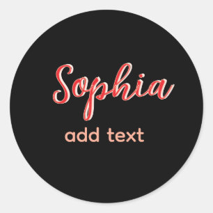 Rode naam toevoegen meisje baas tekst zwart elegan ronde sticker