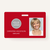 Rode naam van werknemer Logo Foto bedrijfswerk Badge (Voorkant)