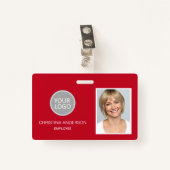 Rode naam van werknemer Logo Foto bedrijfswerk Badge (Voorkant met clip)