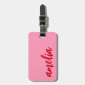 Rode naam vet script kleurrijk roze bagagelabel (Voorkant verticaal)