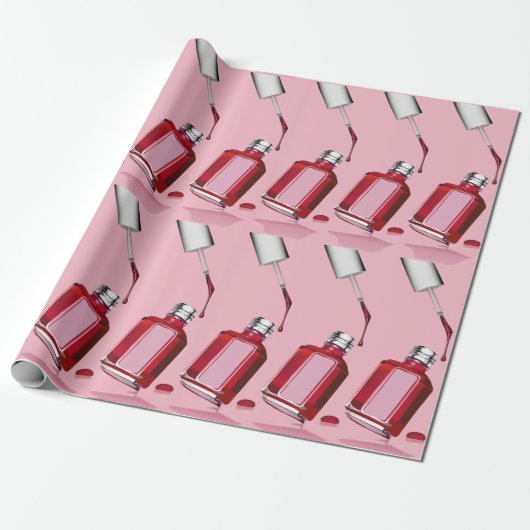 Rode Nail Poolse fles, roze Cadeaupapier (Uitgerold)