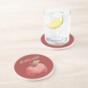 Rode namaak gebreide appel een-dag-fruit zandsteen onderzetter