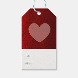 Rode namaak glitters met blos hart cadeaulabel