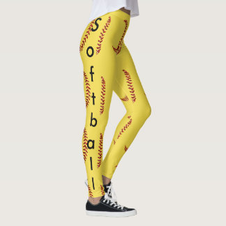 Rode namaak glittersoftbalstekeningen met softbalt leggings