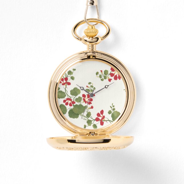 Rode Nasturtium Cream Achtergrond Horloge (Voorkant)