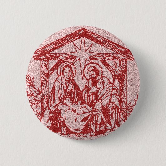 Rode nativiteit ronde button 5,7 cm (Voorkant)