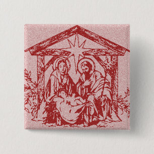 Rode nativiteit vierkante button 5,1 cm