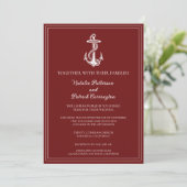 Rode Nautical Anchor Wedding Invitation Kaart (Staand voorkant)