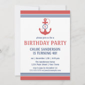 Rode Nautical Birthday Party Invitations with Anch Kaart (Voorkant)