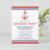 Rode Nautical Birthday Party Invitations with Anch Kaart (Staand voorkant)