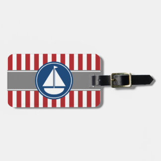 Rode Nautical Sailboat Stripes Bagagelabel