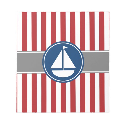 Rode Nautical Sailboat Stripes Notitieblok (Voorkant)