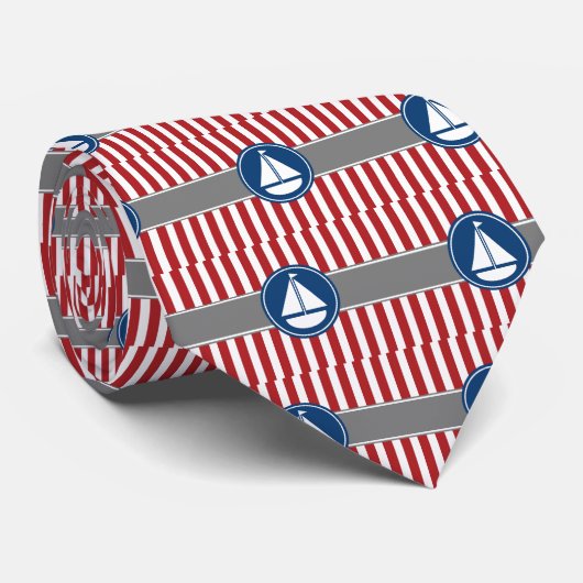 Rode Nautical Sailboat Stripes Stropdas (Opgerold)