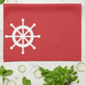 Rode Nautical Shield Wheel Theedoek (Gevouwen)