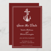 Rode Nautische Anker Save the Date Uitnodiging (Voorkant / Achterkant)