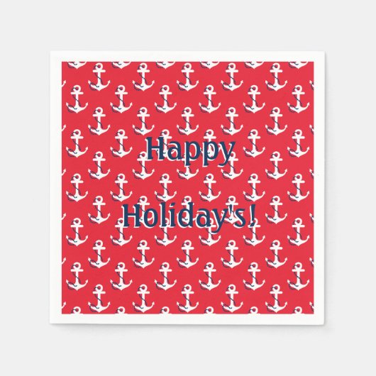 Rode nautische ankers vakantie bericht servet (Voorkant)