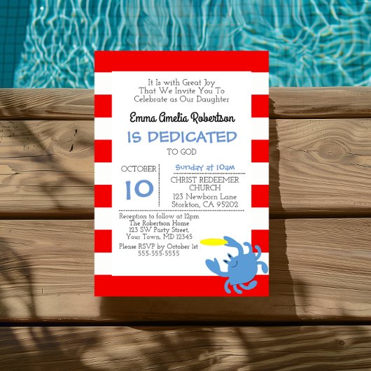 Rode nautische krab gepersonaliseerde kleine doop kaart