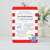 Rode nautische krab gepersonaliseerde kleine doop kaart (Staand voorkant)