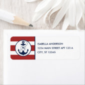 Rode nautische strepen met ankermonogram etiket (Insitu)