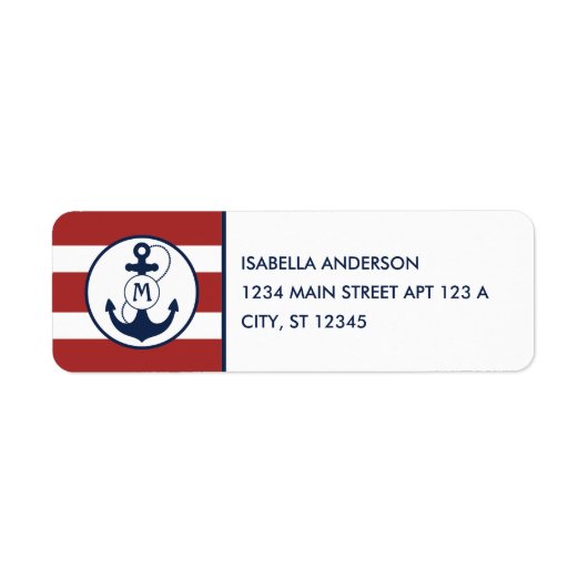 Rode nautische strepen met ankermonogram etiket (Voorkant)